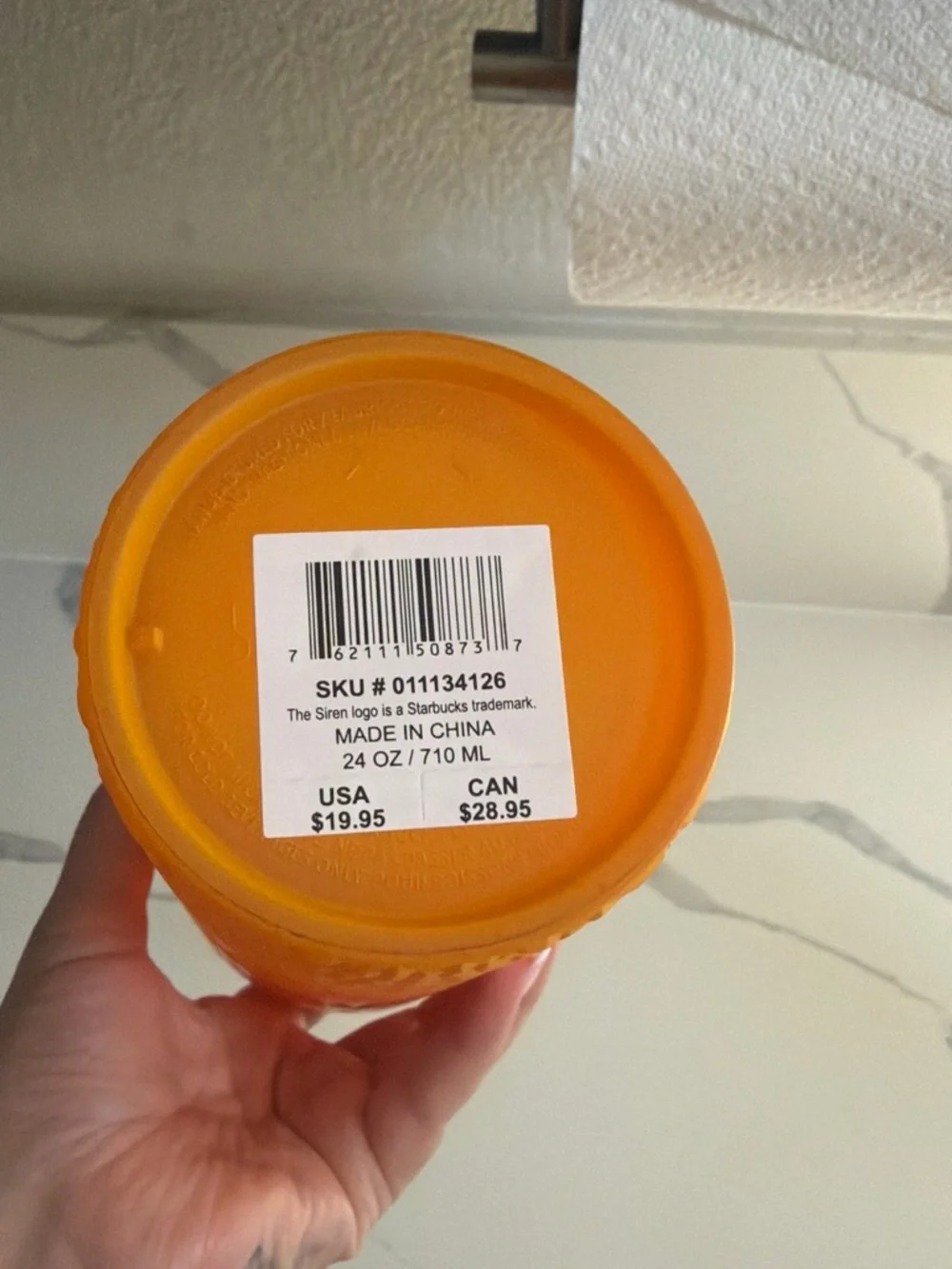 Starbucks Bright Orange Diamond-Texture Reusable Cup with Straw